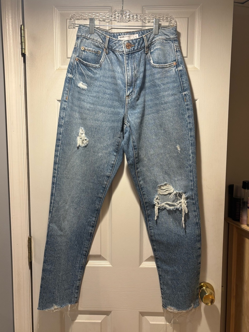 Garage Light Blue Distressed Mom  Jeans